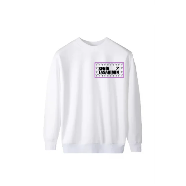 Ön Arka Üç İplik Biskilet Yaka Sweatshirt - Beyaz