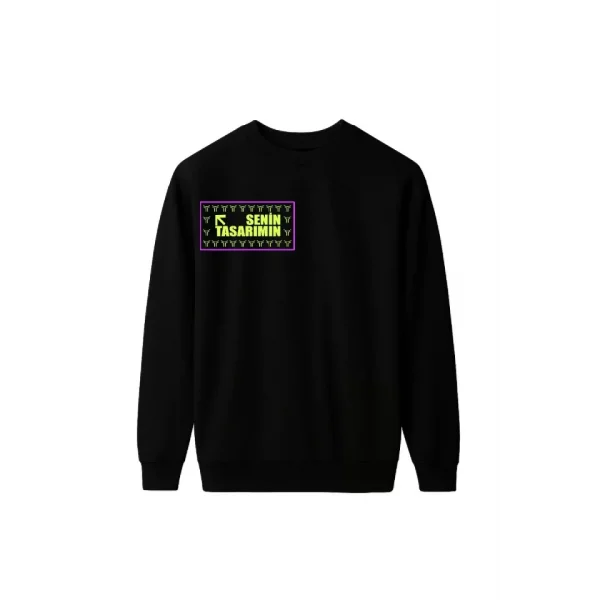 Ön Arka Üç İplik Biskilet Yaka Sweatshirt- Siyah