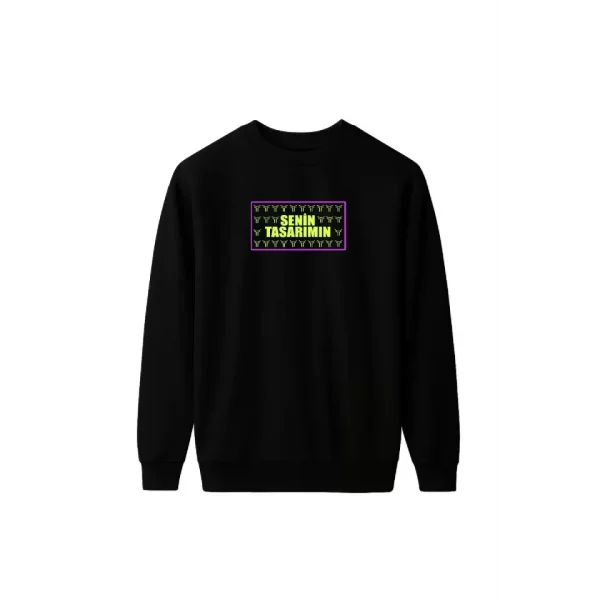 Ön Arka Üç İplik Biskilet Yaka Sweatshirt- Siyah