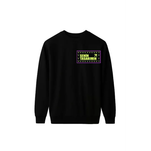 Ön Arka Üç İplik Biskilet Yaka Sweatshirt- Siyah