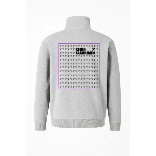 Ön Arka Yarım Fermuarlı Oversize Yakalı Basic SweatShirt - Gri