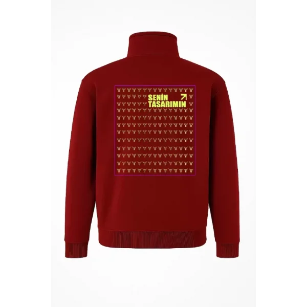 Ön Arka Yarım Fermuarlı Oversize Yakalı Basic SweatShirt - Kırmızı