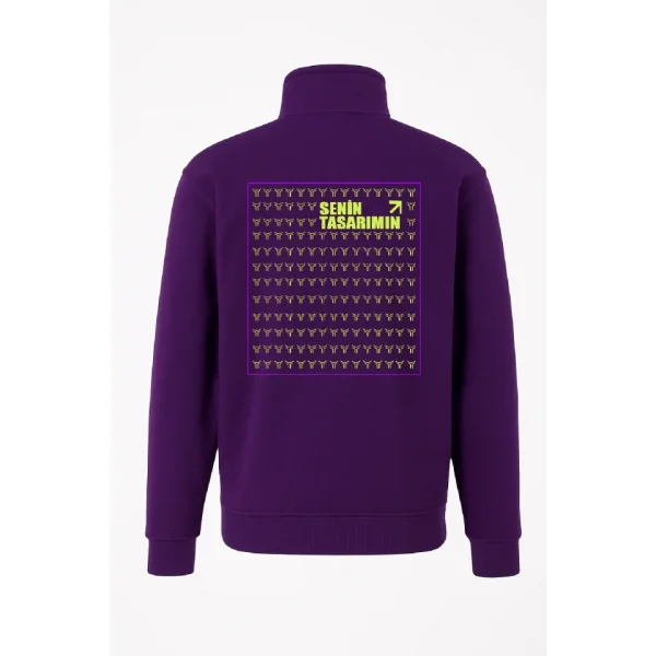 Ön Arka Yarım Fermuarlı Oversize Yakalı Basic SweatShirt - Mor