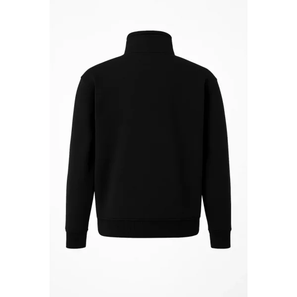 Ön Arka Yarım Fermuarlı Oversize Yakalı Basic SweatShirt - Siyah