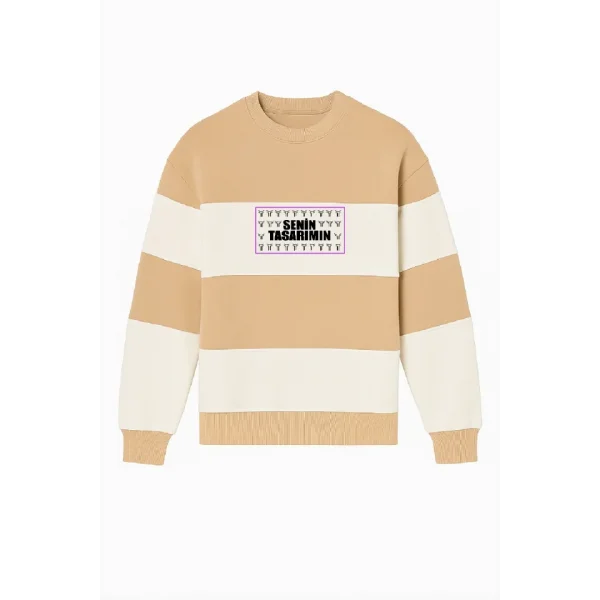 Ön Bisiklet Yaka Parçalı Sweatshirt - Bej