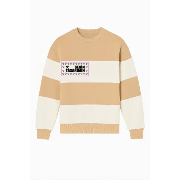 Ön Bisiklet Yaka Parçalı Sweatshirt - Bej