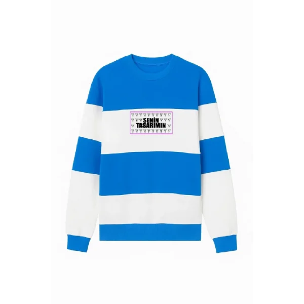 Ön Bisiklet Yaka Parçalı Sweatshirt - Mavi