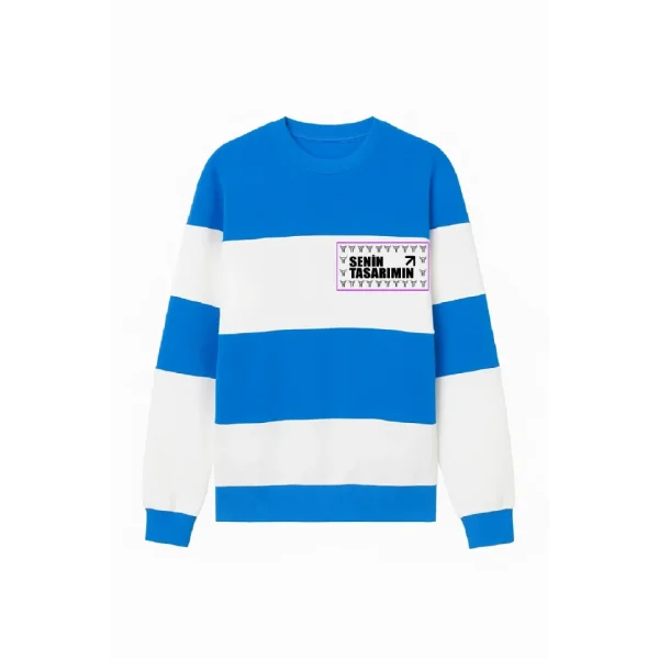 Ön Bisiklet Yaka Parçalı Sweatshirt - Mavi