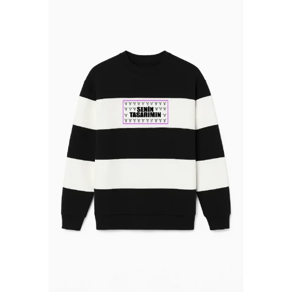 Ön Bisiklet Yaka Parçalı Sweatshirt - Siyah