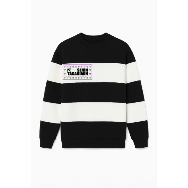 Ön Bisiklet Yaka Parçalı Sweatshirt - Siyah