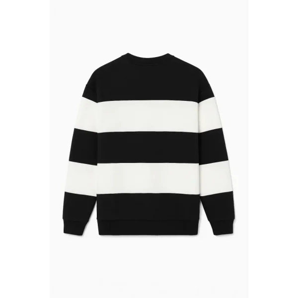 Ön Bisiklet Yaka Parçalı Sweatshirt - Siyah