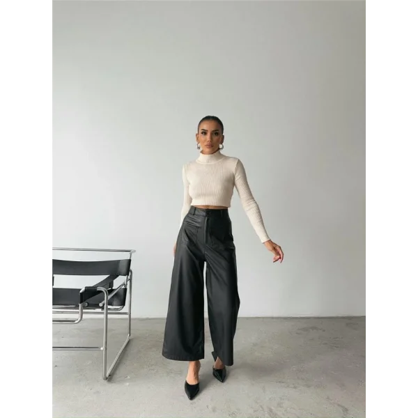 ÖN CEP DETAYI DERİ PANTOON  iyah