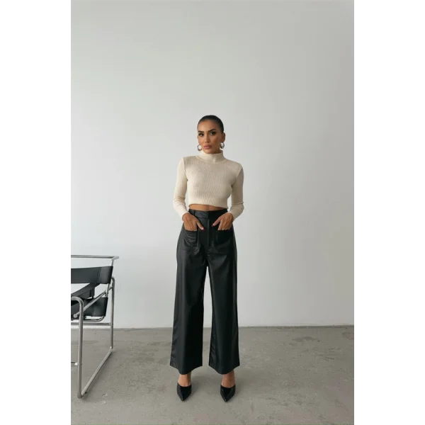 ÖN CEP DETAYI DERİ PANTOON  iyah