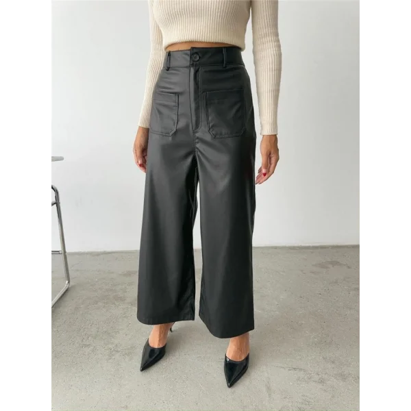 ÖN CEP DETAYI DERİ PANTOON  iyah