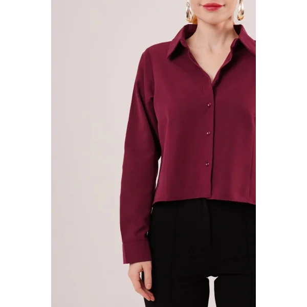 Ön Dikiş Detaylı Bordo Gömlek