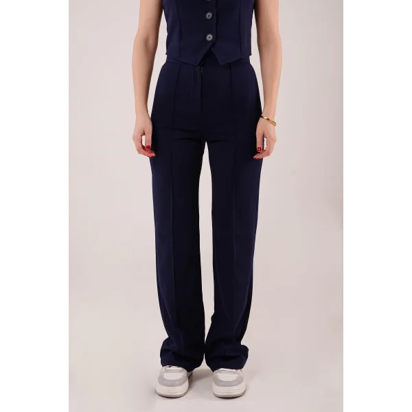 Ön Dikiş Detaylı Tek Düğme acivert Pantolon