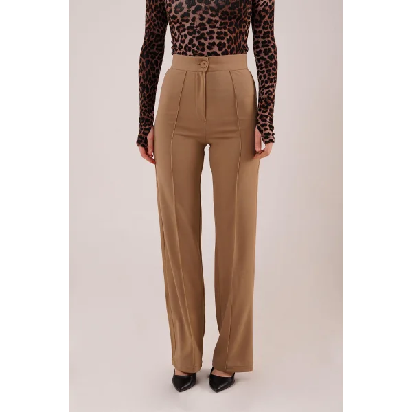 Ön Dikiş Detaylı Tek Düğme Camel Pantolon