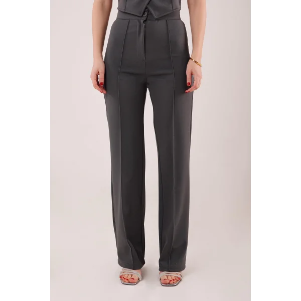 Ön Dikiş Detaylı Tek Düğme Gri Pantolon