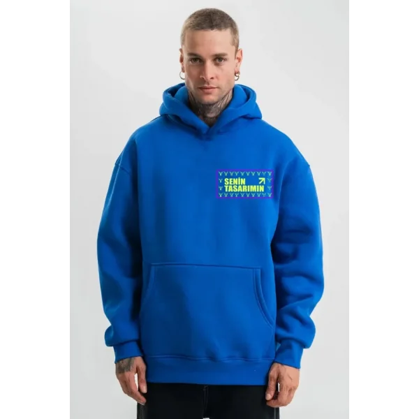 Ön Kapüşonlu Premium SweatShirt - Mavi