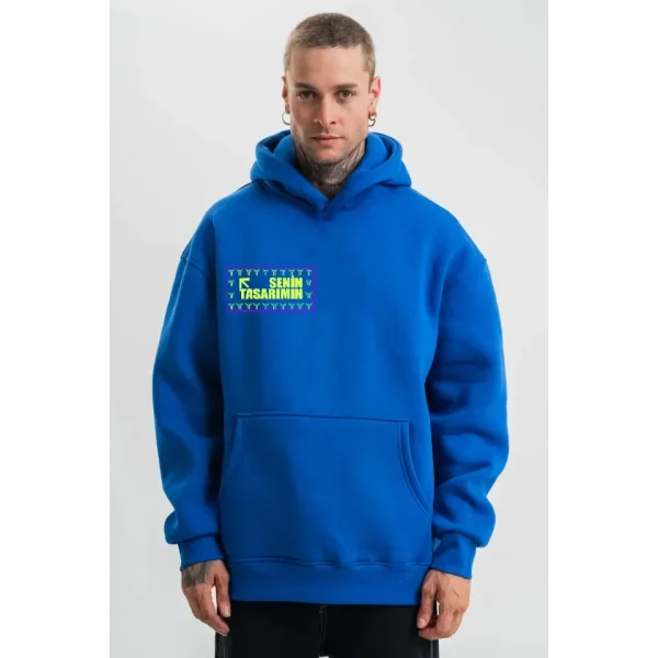 Ön Kapüşonlu Premium SweatShirt - Mavi