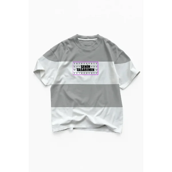 Ön Parçali İki İplik Oversize Tişört - Gri