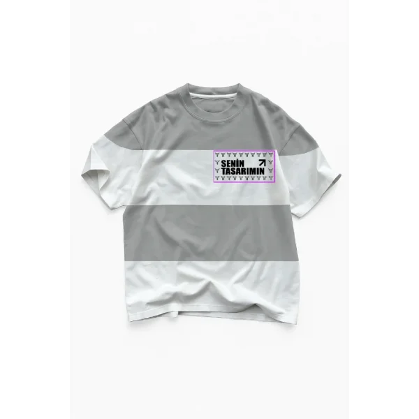 Ön Parçali İki İplik Oversize Tişört - Gri