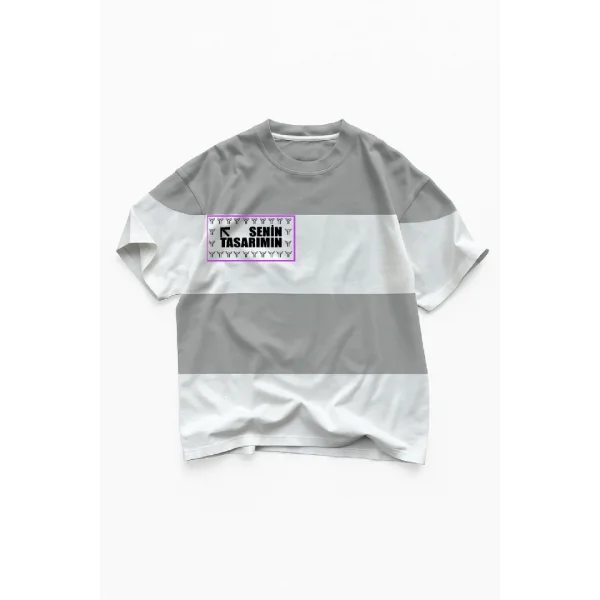 Ön Parçali İki İplik Oversize Tişört - Gri