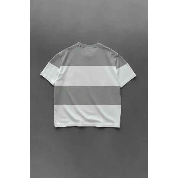 Ön Parçali İki İplik Oversize Tişört - Gri