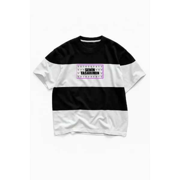 Ön Parçali İki İplik Oversize Tişört - Siyah