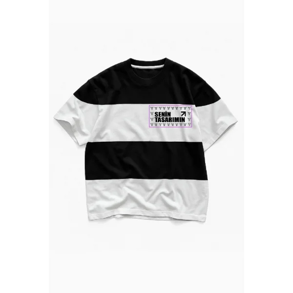 Ön Parçali İki İplik Oversize Tişört - Siyah