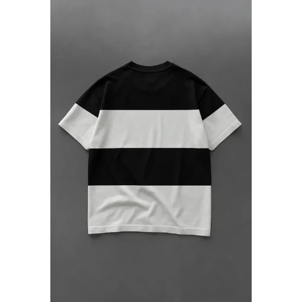 Ön Parçali İki İplik Oversize Tişört - Siyah