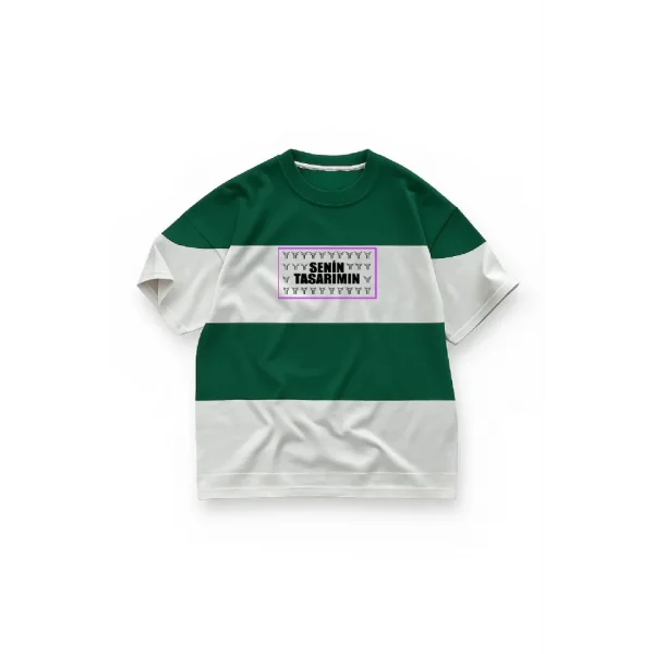 Ön Parçali İki İplik Oversize Tişört - Yeşil