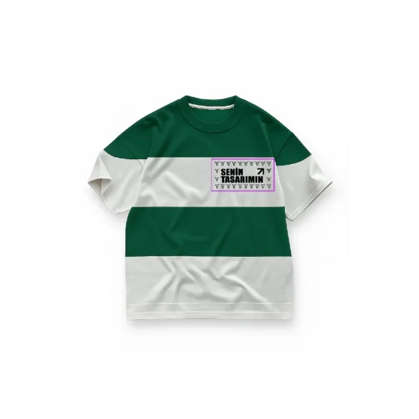 Ön Parçali İki İplik Oversize Tişört - Yeşil