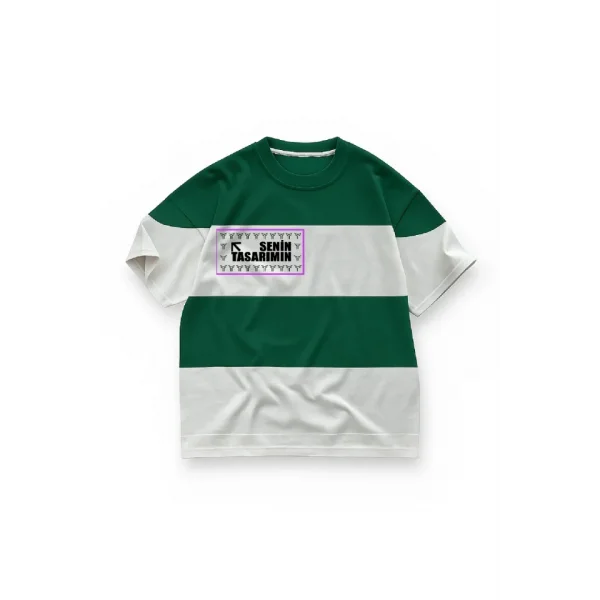 Ön Parçali İki İplik Oversize Tişört - Yeşil