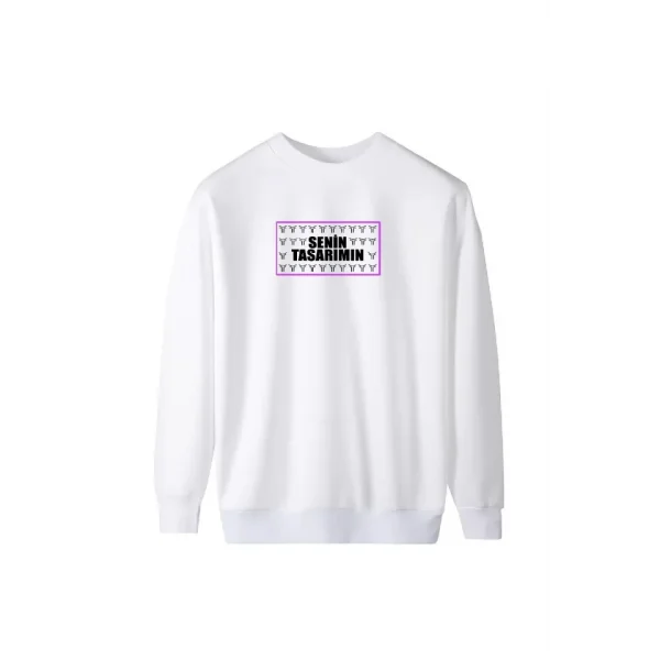 Ön Üç İplik Biskilet Yaka Sweatshirt - Beyaz