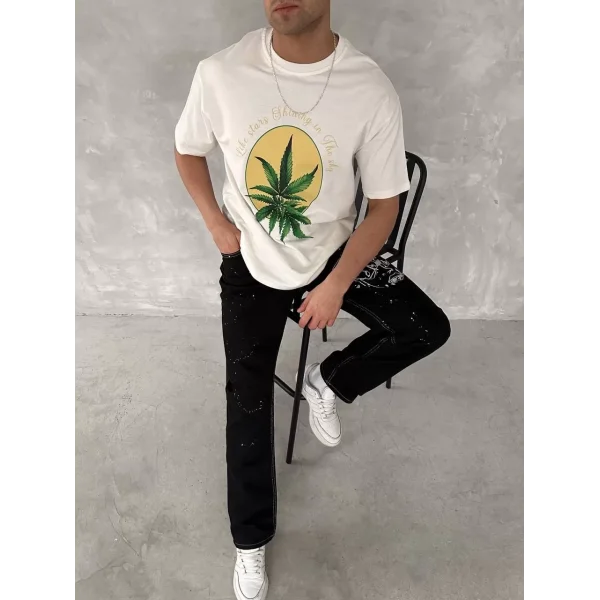 Ön ve Arka Baskılı Oversize Bisiklet Yaka T-shirt- Beyaz