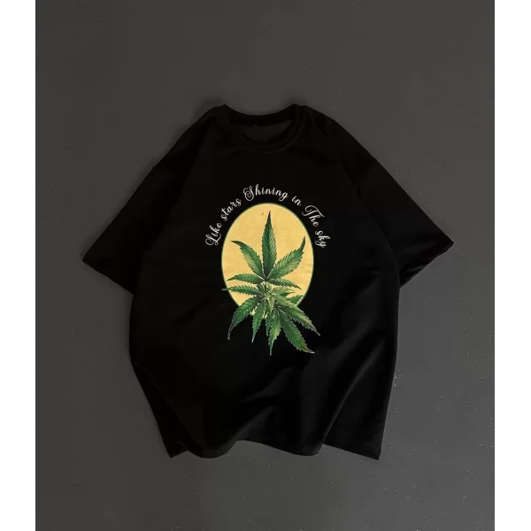 Ön ve Arka Baskılı Oversize Bisiklet Yaka T-shirt- Siyah