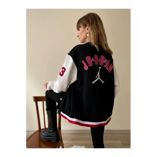 Ön Ve Kol Nakış İşlemeli Kolej Ceket - Siyah