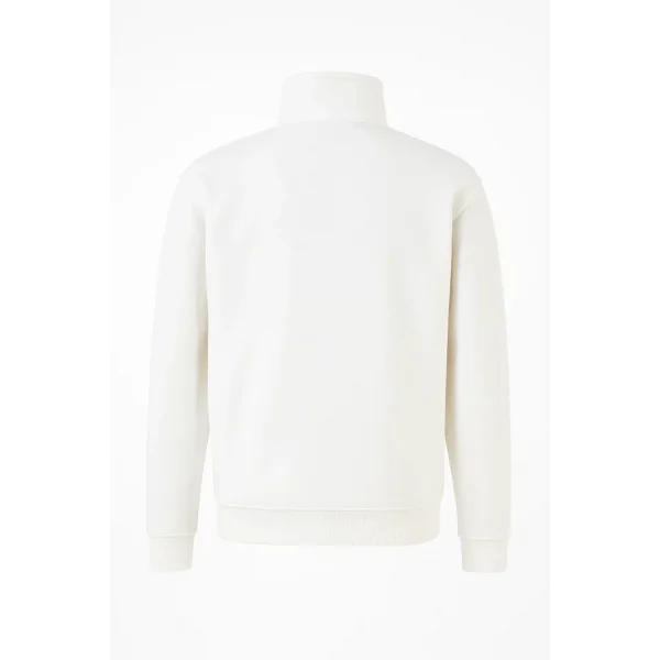 Ön Yarım Fermuarlı Oversize Yakalı Basic SweatShirt - Beyaz