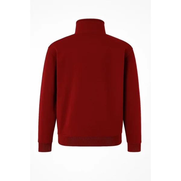 Ön Yarım Fermuarlı Oversize Yakalı Basic SweatShirt - Kırmızı