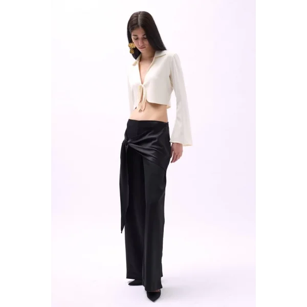 Önden Bağlamalı Saten Pantolon