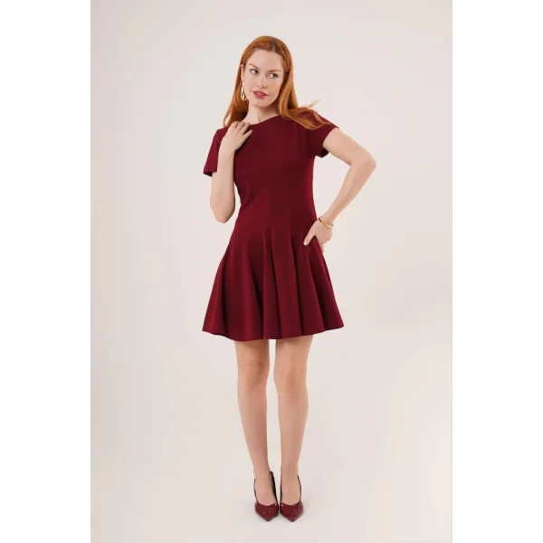Önden Dikiş Detaylı Çan odel Bordo Elbise