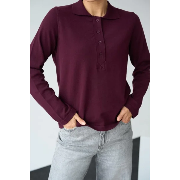 Önü 4 Düğme Polo Yaka Kazak  Bordo