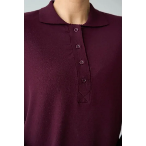 Önü 4 Düğme Polo Yaka Kazak  Bordo