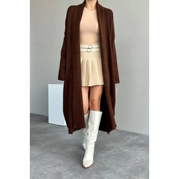 Önü Açık Şal Yaka Hırka  Acı Kahve