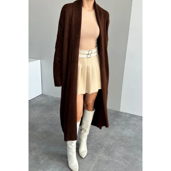 Önü Açık Şal Yaka Hırka  Acı Kahve