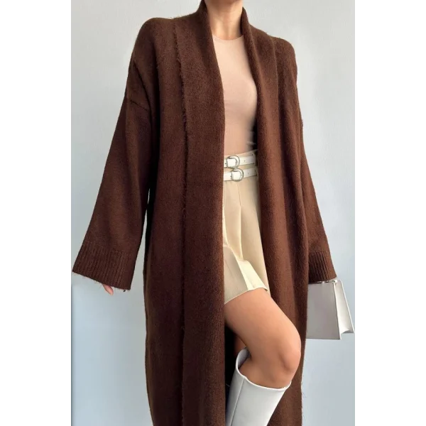 Önü Açık Şal Yaka Hırka  Acı Kahve