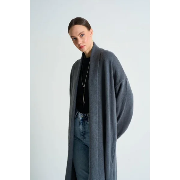 Önü Açık Şal Yaka Hırka  Antrasit