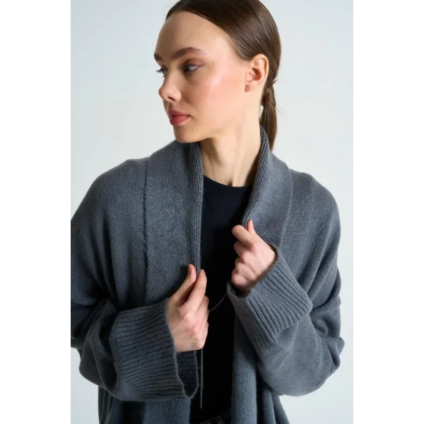 Önü Açık Şal Yaka Hırka  Antrasit