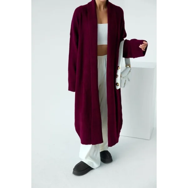 Önü Açık Şal Yaka Hırka  Bordo